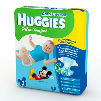 Подгузники Huggies Ultra Comfort 80шт 5-9кг 3 для мальчиков джамбо