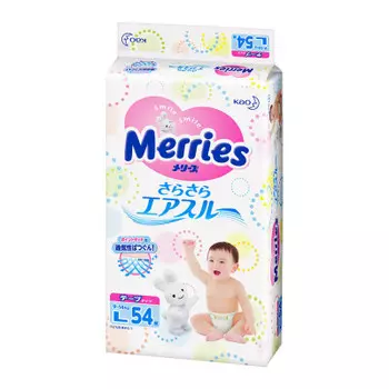 Подгузники Merries 54шт 9-14кг макси универсальные