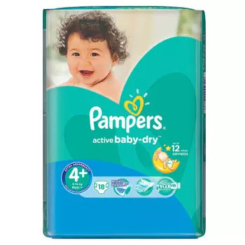 Подгузники Pampers Active Baby 18шт maxi плюс 9-20/10-15кг 4+