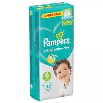 Подгузники Pampers Active Baby 52шт Large 13-18кг джамбо 6