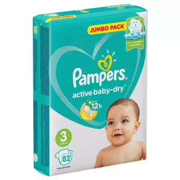 Подгузники Pampers Active Baby 82шт Midi 6-10кг джамбо 3
