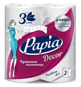 Полотенца бумажные папиа декор 2 шт 3-х слойные