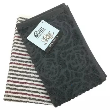 Полотенце махровое 2 шт лотос клетка серый зеленый