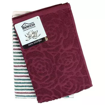 Полотенце махровое 2 шт лотос розы 055 бордовый пестр