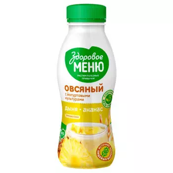 Продукт овсяный здоровое меню 0.25 л с йогуртовыми культурами дыня и ананас пл/бут