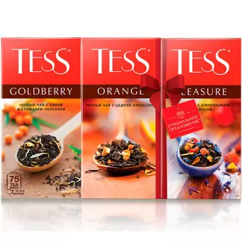 Промонабор чай Tess 25 пак плеже+25пак оранж+25пак голдберри