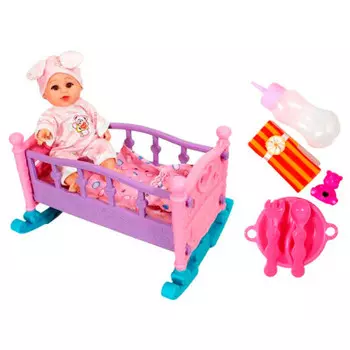 Пупс Там-Там 33см с кроватью и аксессуарами звук 8928b