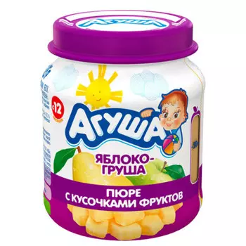 Пюре агуша 105г яблоко груша с кусочками фруктов с 12 месяцев