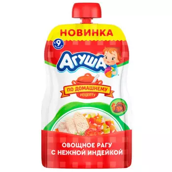 Пюре агуша 90 г овощное рагу с нежной индейкой с 9 месяцев дой-пак