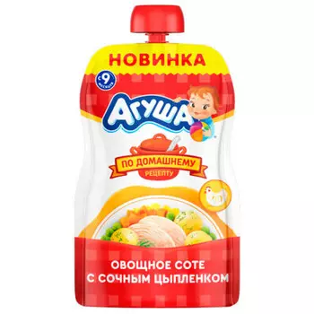 Пюре агуша 90 г овощное соте с сочным цыпленком с 9 месяцев дой-пак