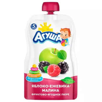 Пюре Агуша 90 г яблоко ежевика малина с 5 месяцев дой-пак