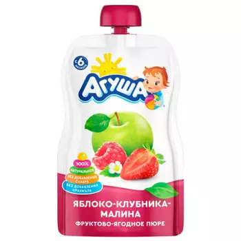 Пюре Агуша 90г яблоко клубника малина с 6 месяцев дой-пак