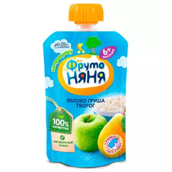 Пюре Фрутоняня 90г яблоко груша творог с 6 месяцев дой-пак