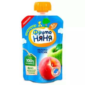 Пюре ФрутоНяня 90г яблоко персик с 5 месяцев дой-пак