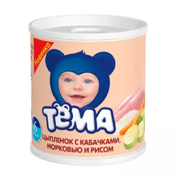 Пюре тёма 90 г цыпленок с кабачками морковью и рисом с 6 месяцев