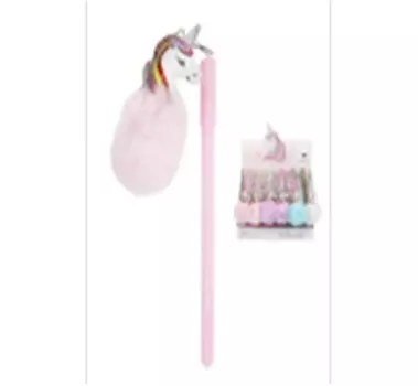 Ручка гелевая профит с брелоком единорог с пушком 0,5мм синяя рг-4246