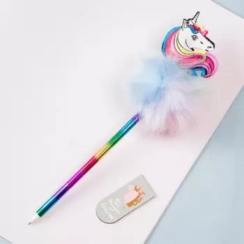 Ручка шариковая радужный единорог синяя 0.7 мм корпус ассорти