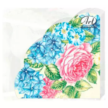 Салфетки Арт Букет 12шт 32см 3 слоя гортензии и розы круглые
