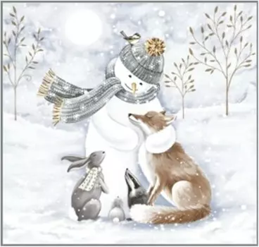 Салфетки арт букет де люкс 25 шт 24*24 см 3 слоя снеговик и его друзья
