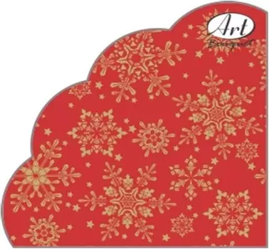 Салфетки арт букет рондо 12 шт 32 см 3 слоя золотые снежинки на красном