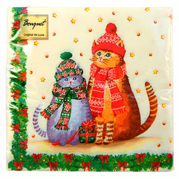 Салфетки букет ориджинал де люкс 25шт 24х24см 3 слоя новогодние друзья