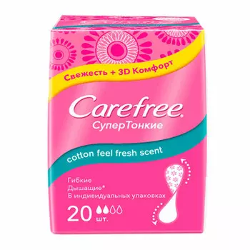 Салфетки ежедневные Carefree 20шт флекси комфорт коттон супертонкие