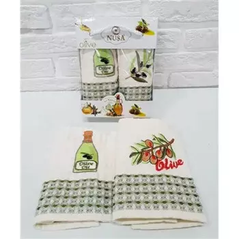 Салфетки вафельные с выш. 35х50-2шт ambiella оливки