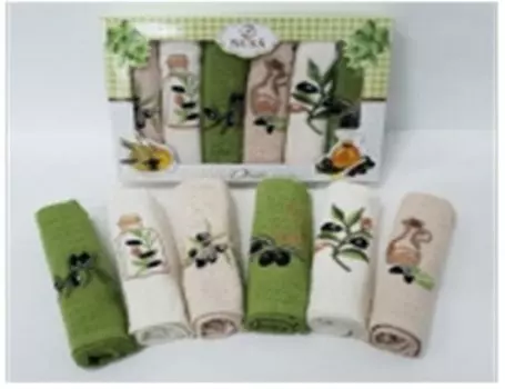 Салфетки вафельные с выш. 40х60-6шт nusa оливки