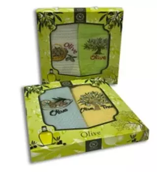 Салфетки вафельные с вышивкой 40 х60-2 шт lux олива