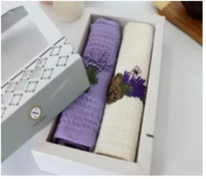 Салфетки вафельные с вышивкой 40 х60-2 шт vip лаванда