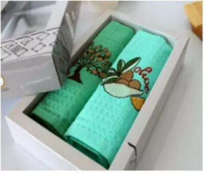 Салфетки вафельные с вышивкой 40 х60-2 шт vip олива