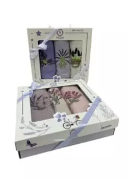 Салфетки вафельные с вышивкой 40 х60-3 шт люкс лаванда