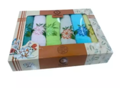 Салфетки вафельные с вышивкой 40 х60-6 шт укуз цветы