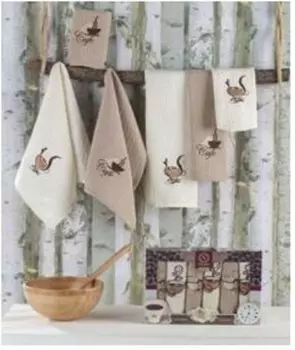 Салфетки вафельные с вышивкой 40 х60-6 шт укуз кофе