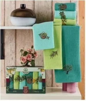 Салфетки вафельные с вышивкой 40 х60-6 шт укуз олива