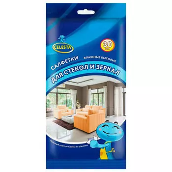 Салфетки влажные селеста 30 шт бытовые для стекол и зеркал