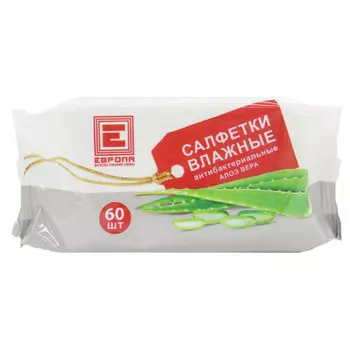 Салфетки влажные Европа 60шт антибактериальные алоэ вера