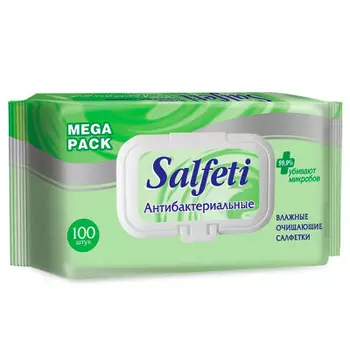 Салфетки влажные Salfeti 100 шт антибактериальные с клапаном