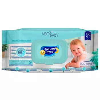 Салфетки влажные солнце и луна нео беби 100 шт детские