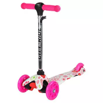 Самокат 3-х колесный сити-райд руль алюминиевый с резиновой рукояткой/фонарь розовый
