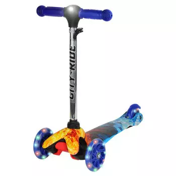 Самокат 3-х колесный сити-райд руль алюминиевый с резиновой рукояткой/фонарь синий