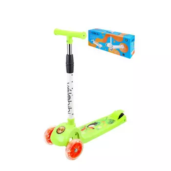 Самокат 3-х колесный складной зелёный 55*13*66-76 см смк-0364