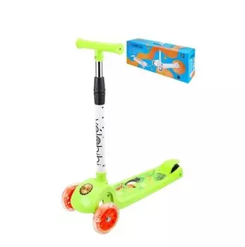 Самокат 3-х колесный складной зелёный 57*25*78-87 см светящиеся колеса смк-0373