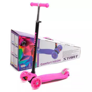 Самокат 4-х колесный Slider колеса светящиеся d120мм высота руля 65-88см розовый в/к ss2np