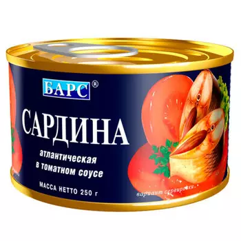 Сардина атлантическая Барс натуральная в томатном соку 250г