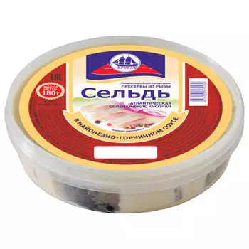 Сельдь филе-кусочки в майонезно-горчичном соусе 180г фрегат