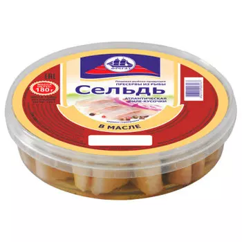 Сельдь филе-кусочки в масле 180г фрегат