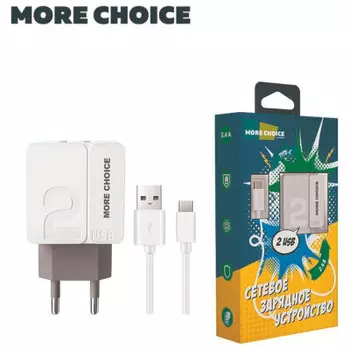 Сетевое зарядное устройство 2 usb 2.4 a для type-c more choice nc46 a 1 м
