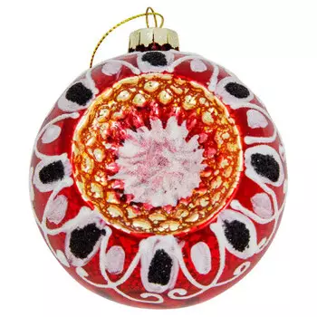 Шар елочный 8см узор стекло красный sygb18-022