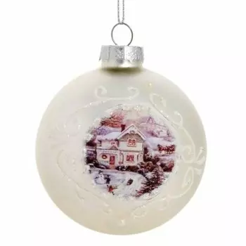 Шар елочный магик тайм с домиком 8см стекло 79070